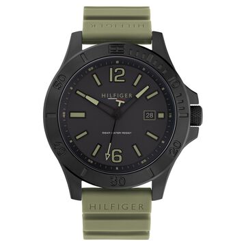 Tommy Hilfiger Quartz Analog Black Dial Green Silicone Strap Watch For Men