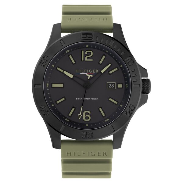 Tommy Hilfiger Quartz Analog Black Dial Green Silicone Strap Watch For Men - image number 0