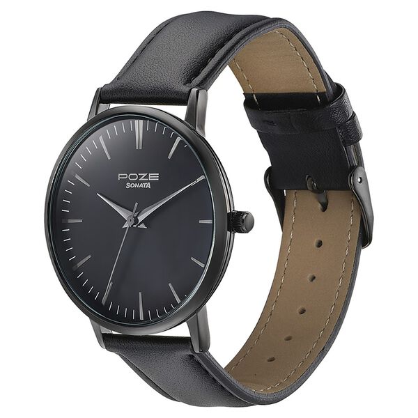 Sonata Poze Quartz Analog Black Dial Leather Strap Watch for Men - image number 3