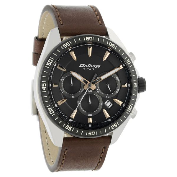 Titan Octane Black Dial Chronograph Leather Strap watch for Men - image number 1