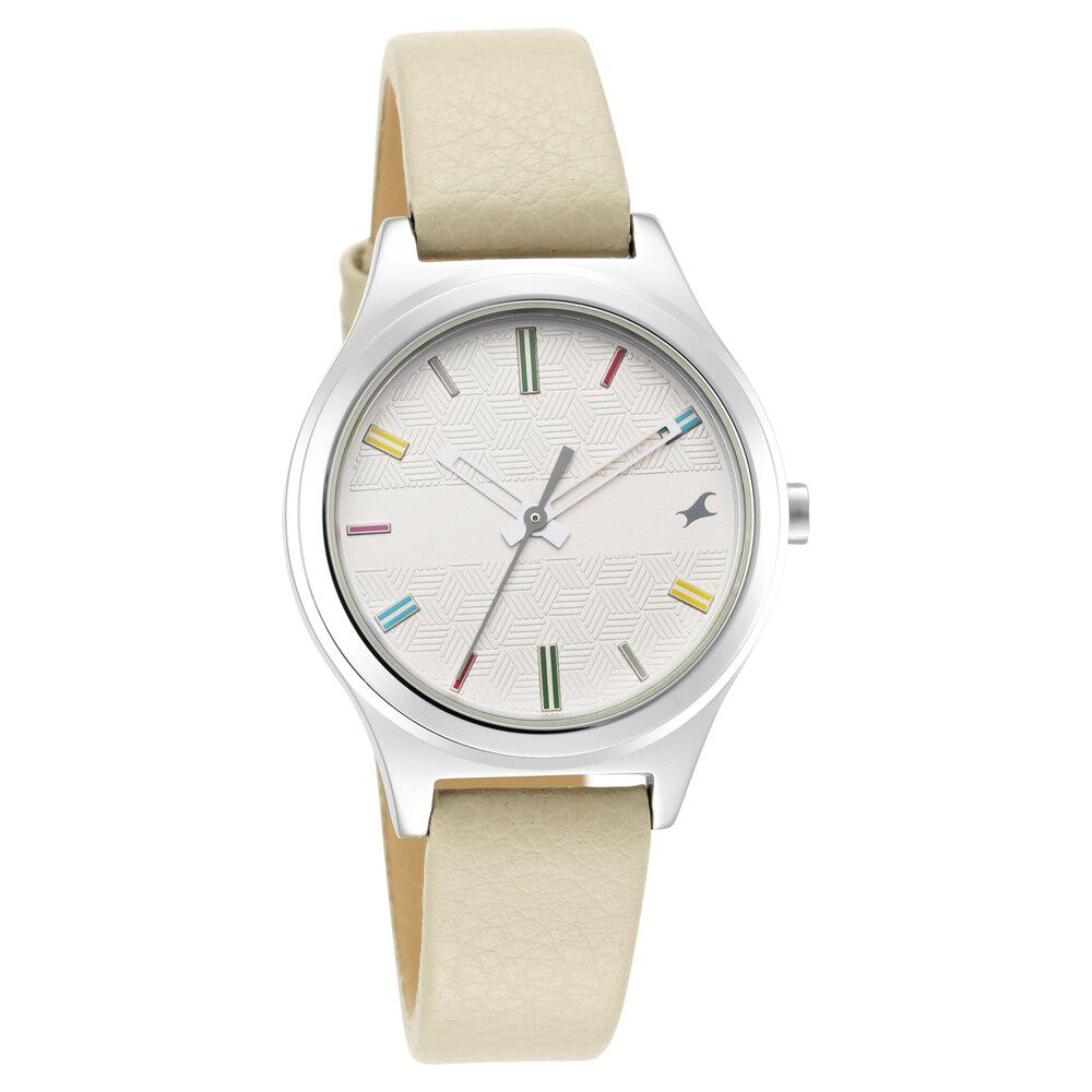 Buy Online Fastrack Quartz Analog Silver Dial Leather Strap Watch
