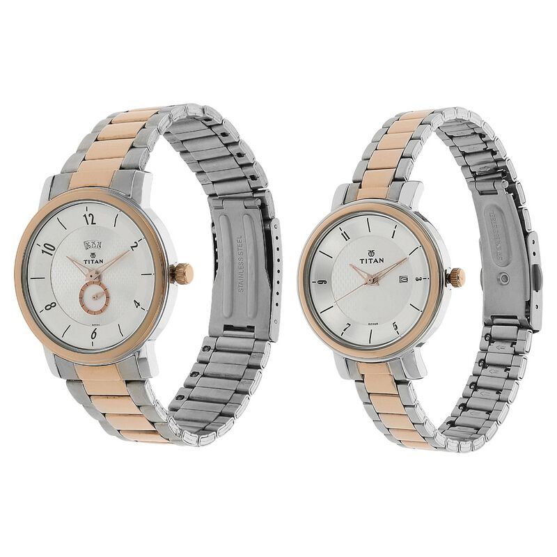 Titan Bandhan Silver Dial Analog with Date Stainless Steel Strap watch for Couple - image number 1