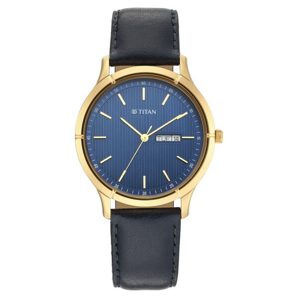 Titan Lagan Blue Dial Analog with Day and Date Leather Strap Watch for Men - image number 1