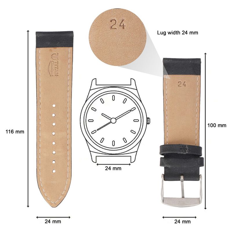 24 mm Black Genuine Leather Straps for Men - image number 1
