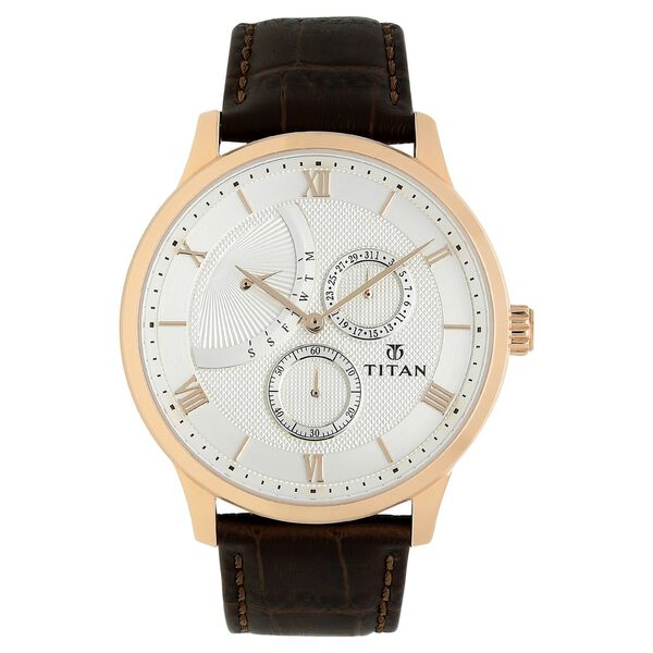 Titan Quartz Multifunction White Dial Leather Strap Watch for Men - image number 0