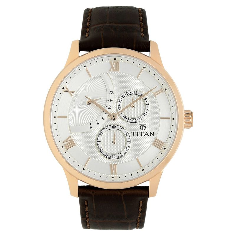 Titan Quartz Multifunction White Dial Leather Strap Watch for Men