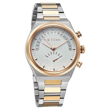 Titan Micromotors Analog with Retrograde Day and Date and Silver Dial Dual Tone Pink Stainless Steel Strap Watch for Men