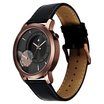 Fastrack Pulse IV Dual Time Watch for Men with  Black Sunray Dial & Black Leather Strap
