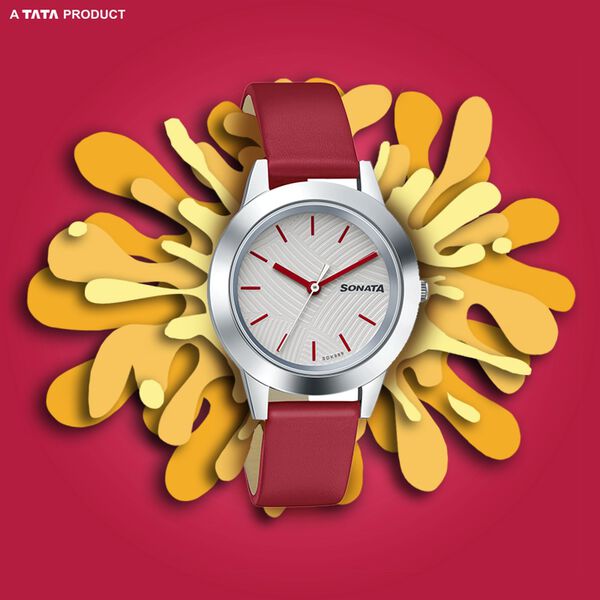 Sonata Splash White Dial Women Watch With Leather Strap - image number 0