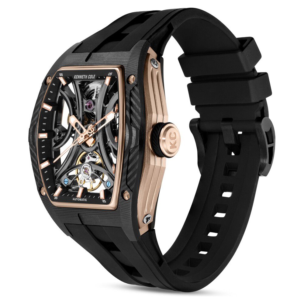 Buy Online Kenneth Cole Automatic Black Dial Silicone Strap Watch