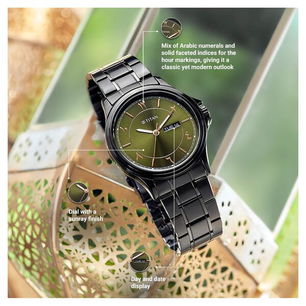 Titan Marhaba Green Dial Analog Stainless Steel Strap Watch for Men - image number 3