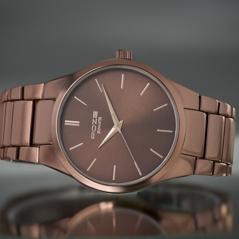 Sonata Poze Quartz Analog Brown Dial Metal Strap Watch for Men