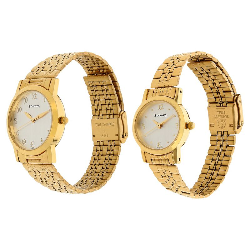 Sonata Quartz Analog Silver Dial Metal Strap Watch for Couple - image number 1