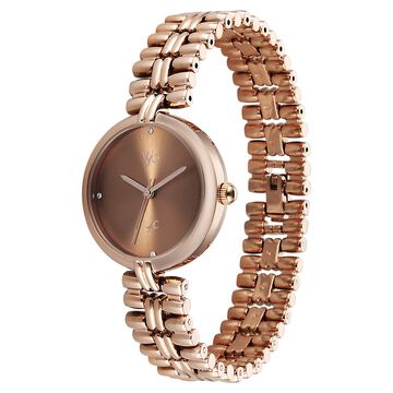 Vyb Charmer By Fastrack Quartz Analog Brown Dial Rose Gold Metal Strap Watch For Girls