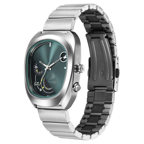 Fastrack UFO Quartz Multifunction Green Dial Silver Stainless Steel Strap Watch For Guys - image number 2