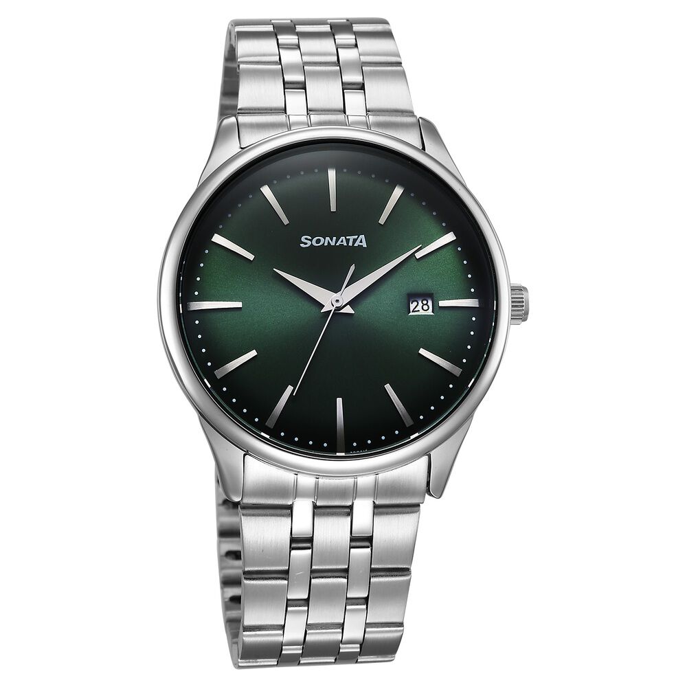 Sonata Eternia Quartz Analog with Date Green Dial Metal Strap Watch For Men-picture-32