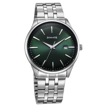 Sonata Eternia Quartz Analog with Date Green Dial Metal Strap Watch For Men