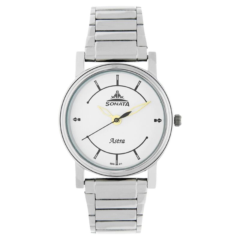 Sonata Quartz Analog White Dial Stainless Steel Strap Watch for Men
