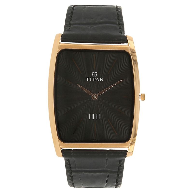 Titan Edge Quartz Analog Black Dial Black Leather Strap Watch For Men