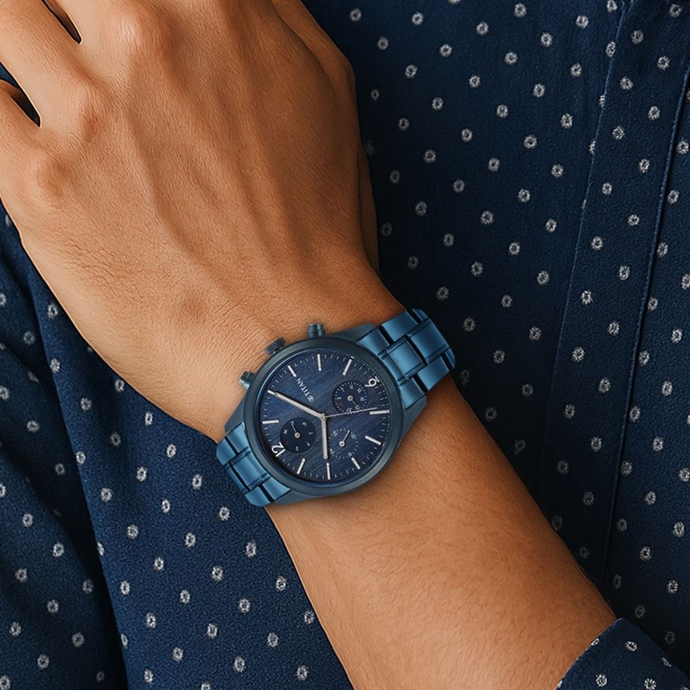 Buy Online Titan Neo Splash Multifunction Blue Dial Blue Stainless