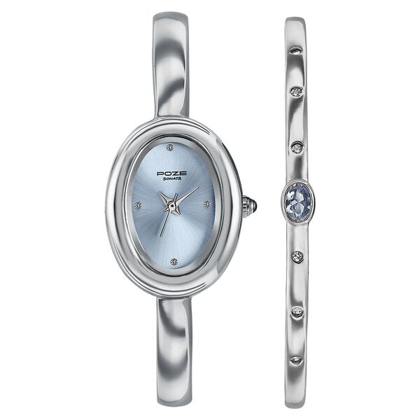 Poze Poze Quartz Analog Blue Dial Silver Metal Strap Watch For Women - image number 1