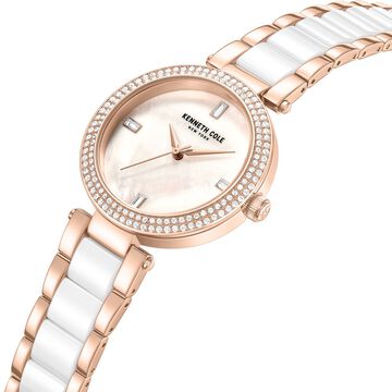 Kenneth Cole Quartz Analog White Dial White Stainless Steel & Ceramic Strap Watch For Women