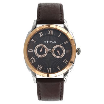 Titan Smartsteel Brown Dial Quartz Multifunction Leather Strap watch for Men