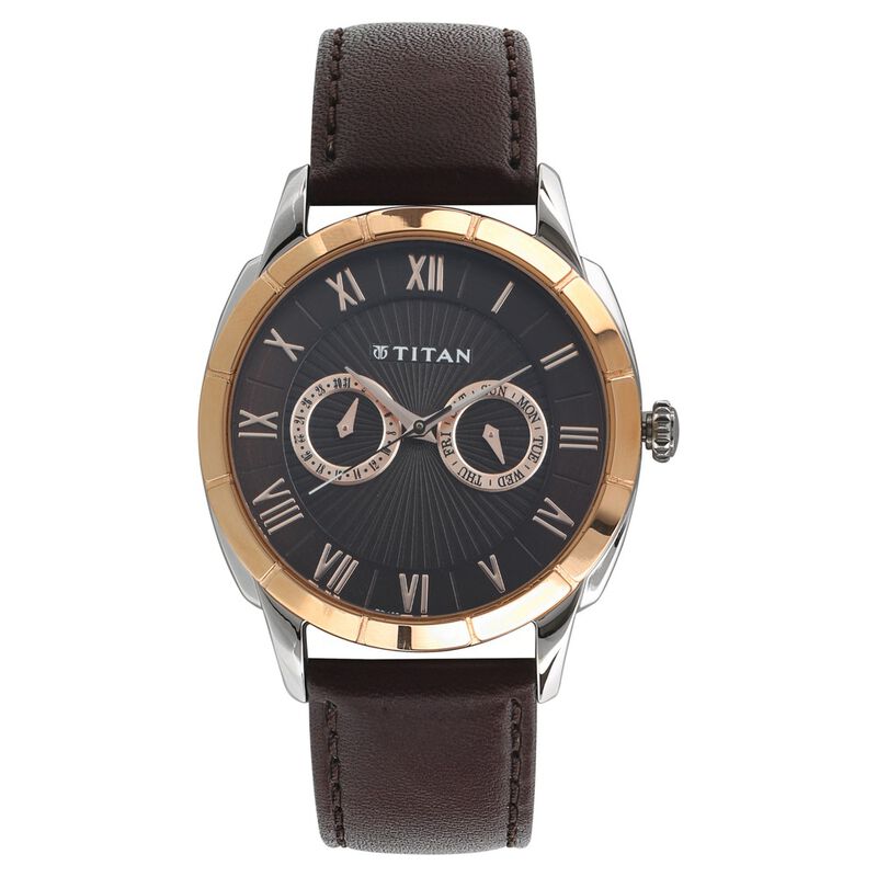 Titan Smartsteel Brown Dial Quartz Multifunction Leather Strap watch for Men - image number 0