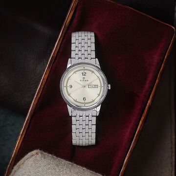 Titan Quartz Analog with Day and Date Silver Dial Silver Stainless Steel Strap Watch For Men