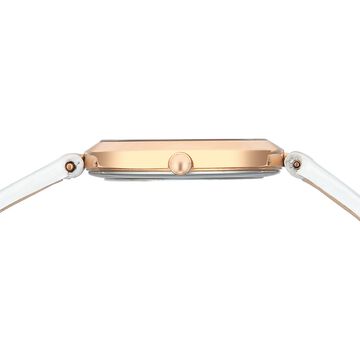 Titan Nebula Lotus 18 KT Gold Quartz Analog Mother Of Pearl Dial White Leather Strap Watch For Women