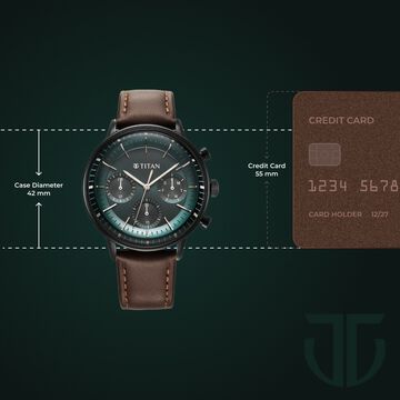 Titan Light Leathers Quartz Multifunction Black Dial Leather Strap Watch for Men