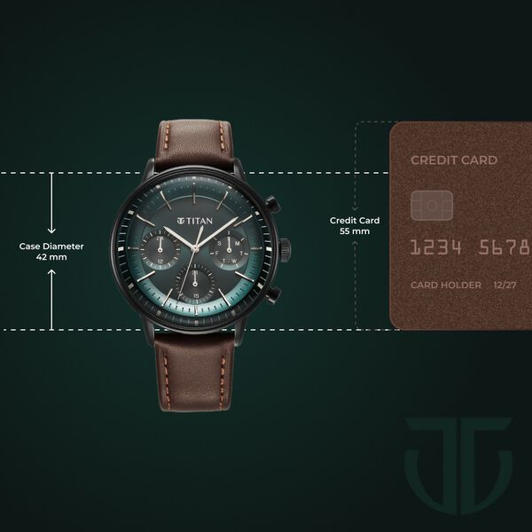 Titan Light Leathers Quartz Multifunction Black Dial Leather Strap Watch for Men - image number 2