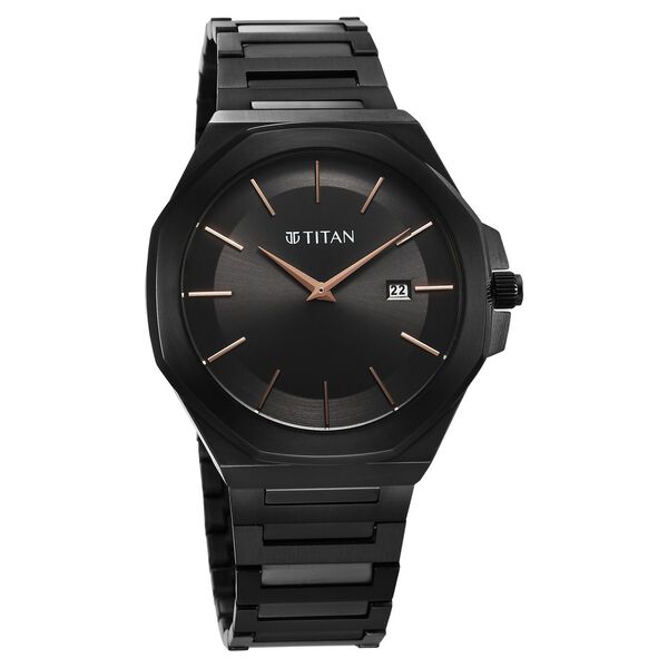 Titan Classic Slim Quartz Analog with Date Black Dial Stainless Steel Strap Watch for Men - image number 1