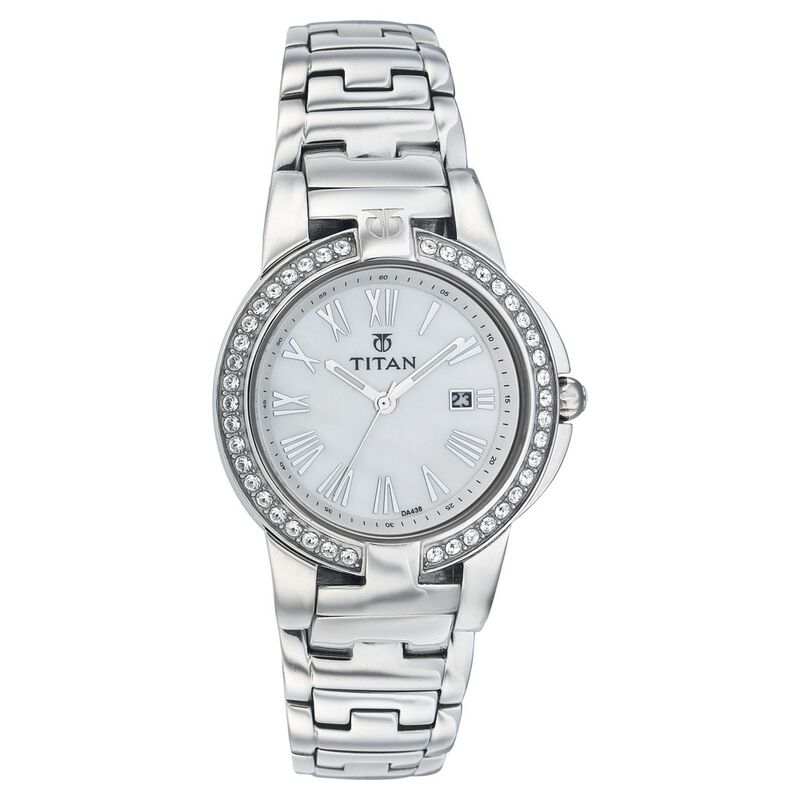 Titan Quartz Analog with Date Mother Of Pearl Dial Watch for Women