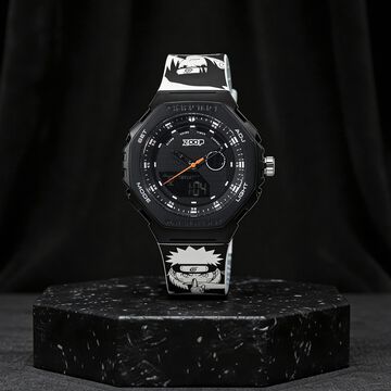 Zoop Naruto Ana-Digi Watch with Black Case and Black and White Multi Color Strap for Kids and Anime lovers, By Titan