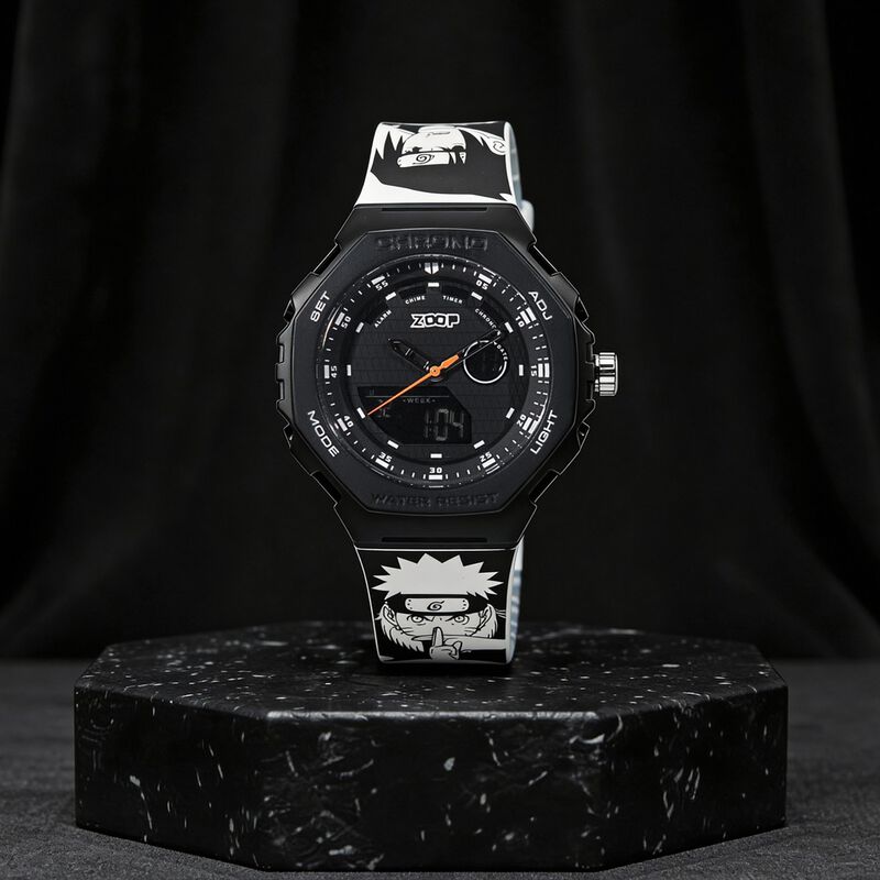 Zoop Naruto Ana-Digi Watch with Black Case and Black and White Multi Color Strap for Kids and Anime lovers, By Titan