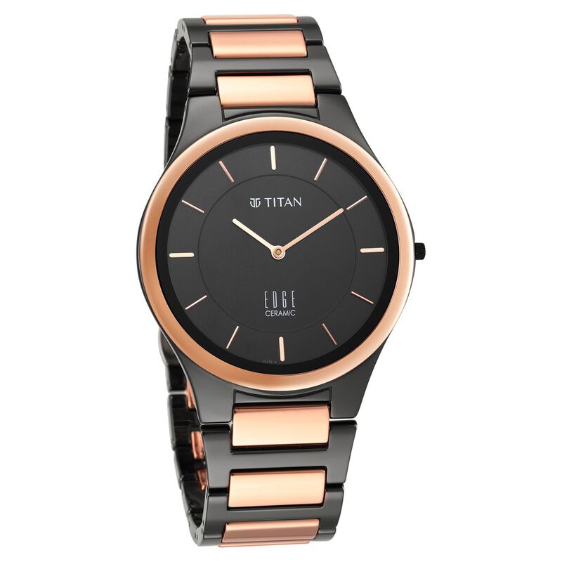 Buy Online Titan Edge Ceramic Quartz in Midnight Gold with Black Dial