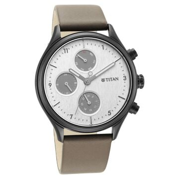Titan Neo Silver Quartz Multifunction Leather Strap Watch for Men
