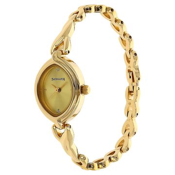 Sonata Quartz Analog Champagne Dial Metal Strap Watch for Women