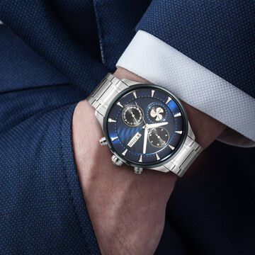 Titan Maritime Blue Dial Quartz Multifunction Stainless Steel Strap watch for Men