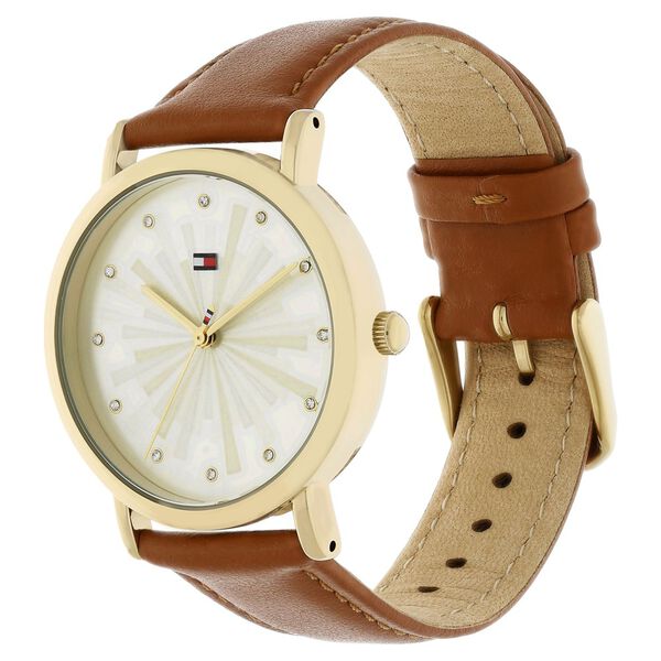 Tommy Hilfiger Quartz Analog Golden Dial Leather Strap Watch for Women - image number 2
