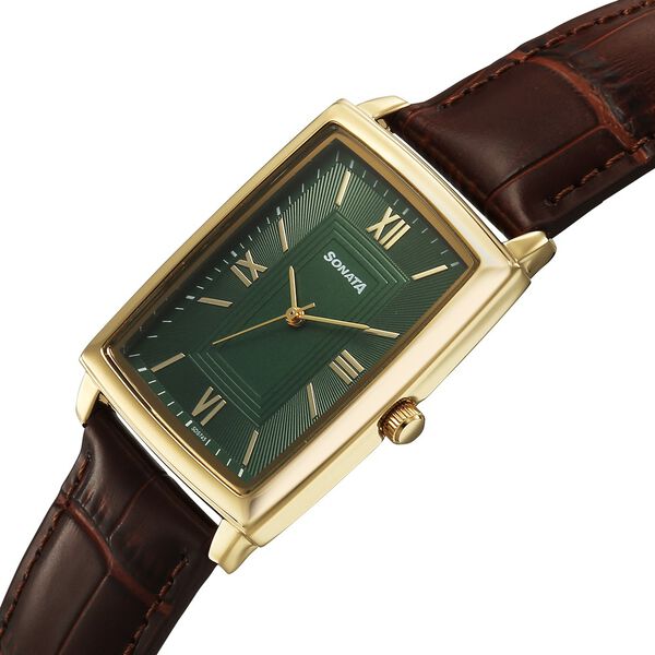 Sonata Festive Quartz Analog Green Dial Leather Strap Watch For Men - image number 2