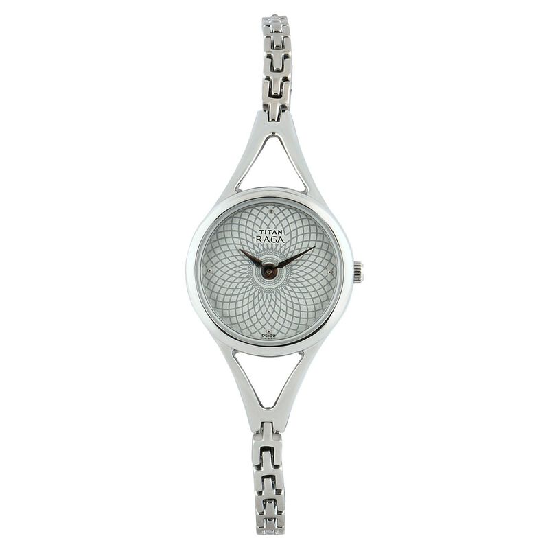 Titan Quartz Analog Silver Dial Metal Strap Watch for Women