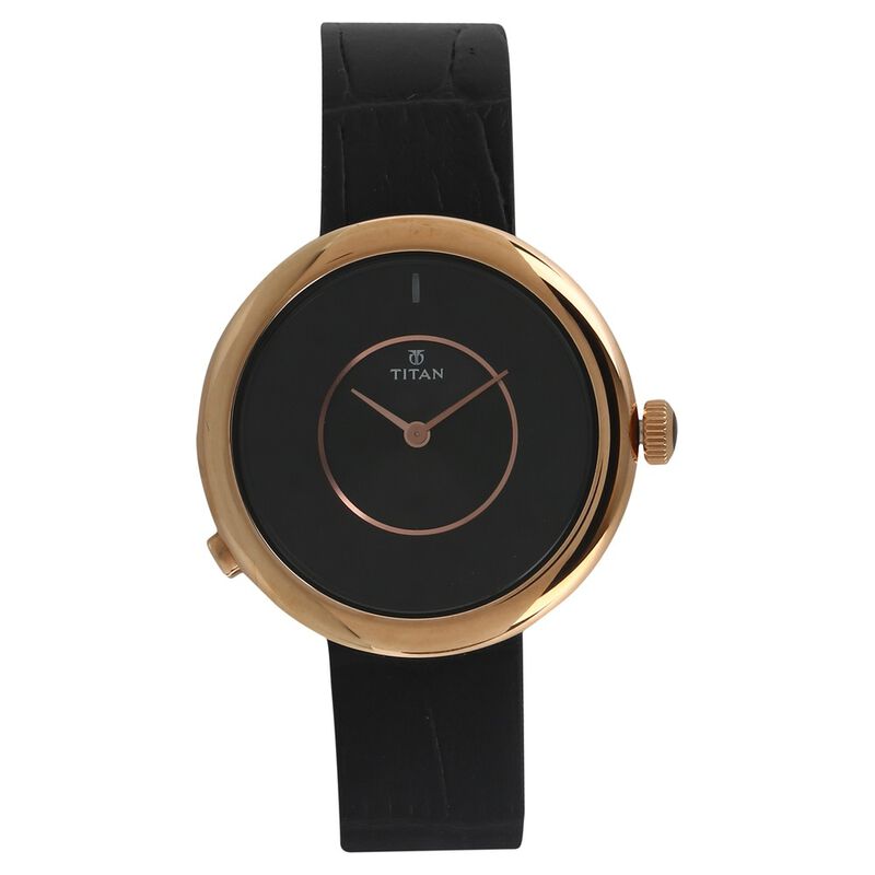 Titan We Black Dial Women Watch With Leather Strap