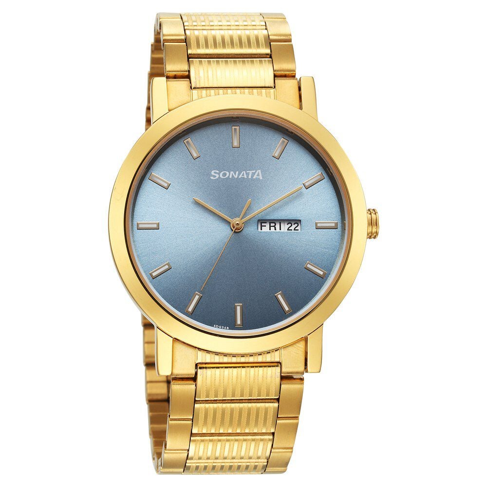Sonata Utsav Quartz Analog with Day and Date Blue Dial Stainless Steel Strap Watch for Men-picture-36