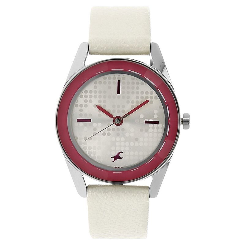 Fastrack Quartz Analog Silver Dial Leather Strap Watch for Girls