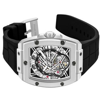 Kenneth Cole Automatic Silver Dial Black Colour Silicone Strap Watch For Men