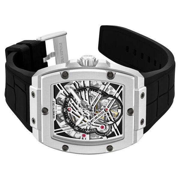 Kenneth Cole Automatic Silver Dial Black Colour Silicone Strap Watch For Men - image number 2