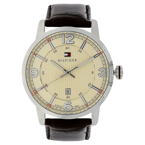 Tommy Hilfiger Quartz Analog Beige Dial Leather Strap Watch for Men - image number 0