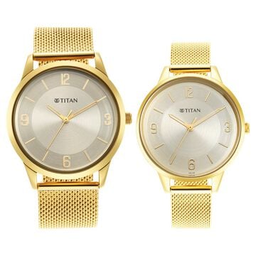 Titan Bandhan Champagne Dial Analog Stainless Steel Strap watch for Couple